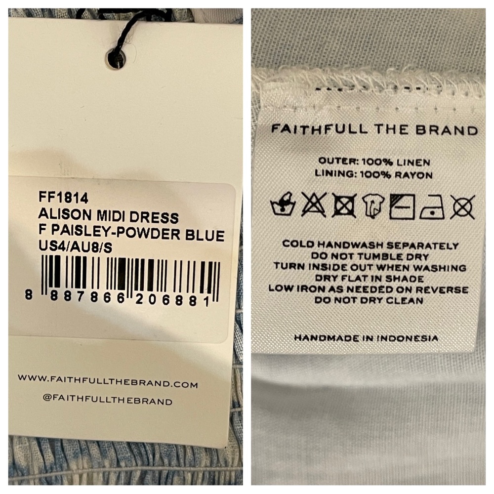 NWT! FAITHFULL THE BRAND Alison Midi Dress in Faye Paisley Print Powder … - Picture 8 of 8